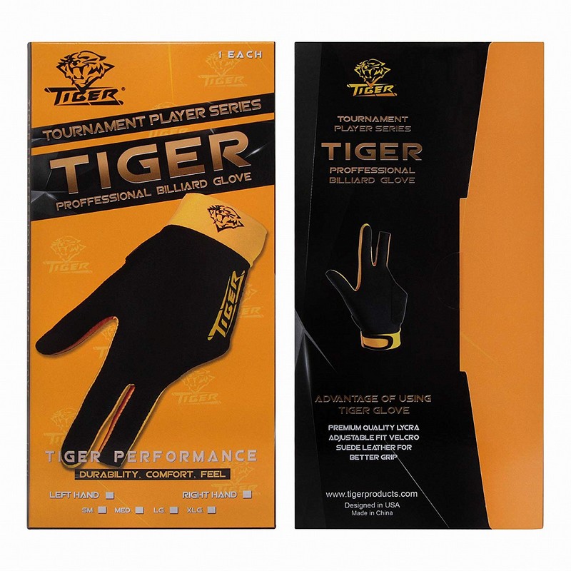 Перчатка бильярдная Tiger L, 45.400.00.3 черно-желтая 800_800